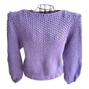 Hand Knit Lilac Chunky Sweater M Balloon Sleeve Cottagecore Cozy Fall Knitwear